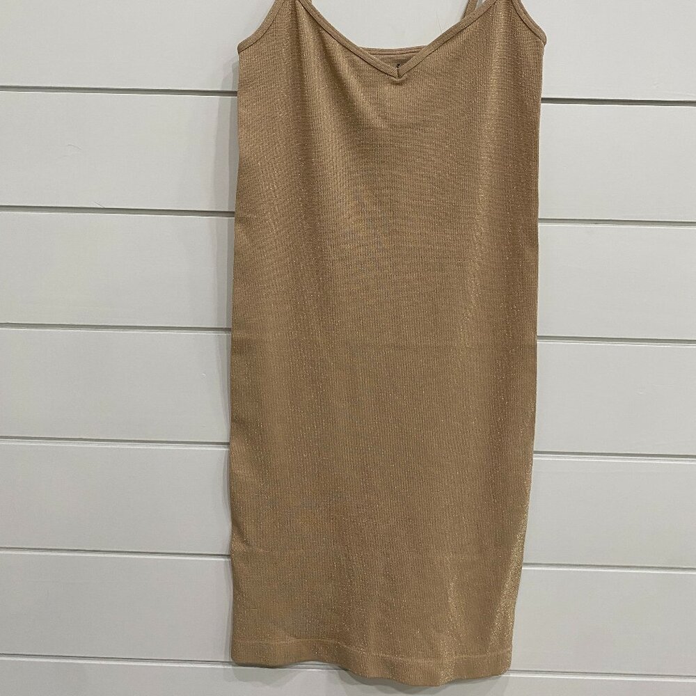 Free People Intimately M/L Short Nude with Gold Shimmer Slip